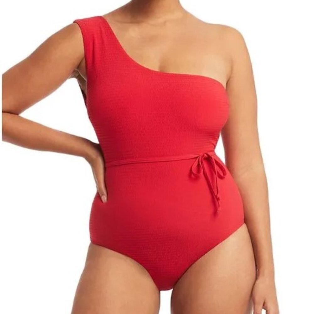 SEALEVEL SWIM Australia Messina Wide Strap Diagonal One Piece Belted Red Size 12
